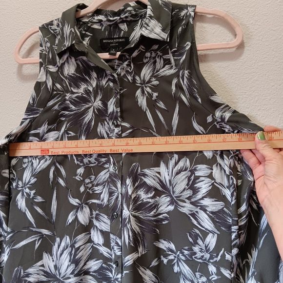 Banana Republic Factory Blouse Size Small Cold Shoulder Button Up Floral Green - Picture 5 of 12